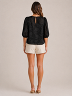 Sarevienne - Dames Blouse Met Bloemenpatroon En Pofmouwen