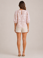 Sarevienne - Dames Blouse Met Bloemenpatroon En Pofmouwen