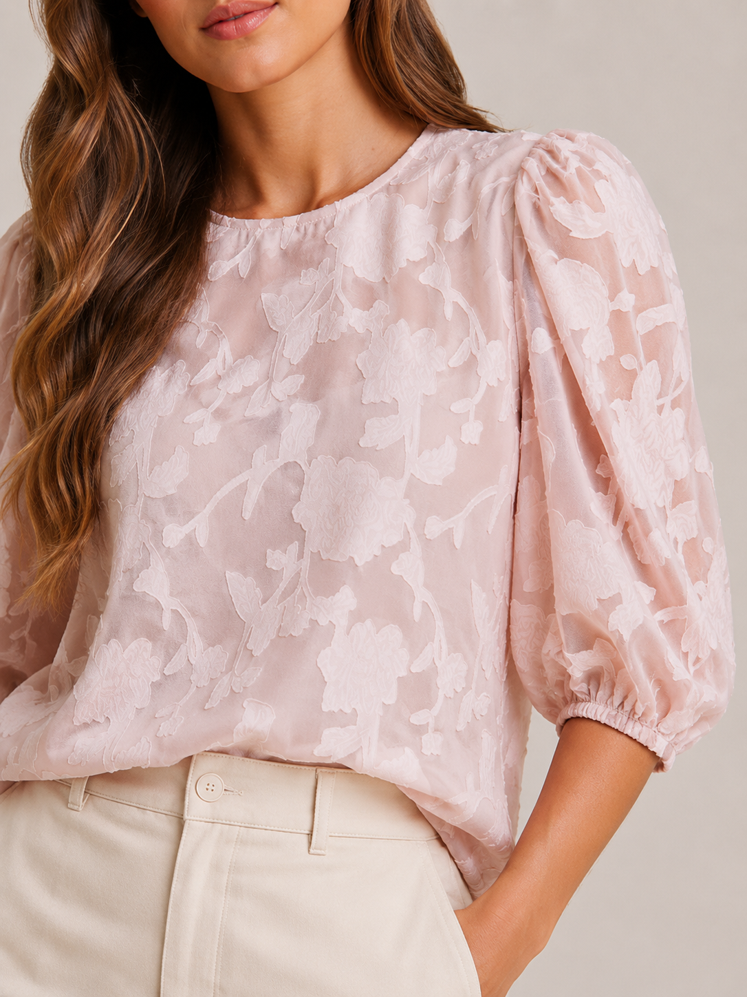 Sarevienne - Dames Blouse Met Bloemenpatroon En Pofmouwen