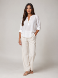 Soremina - Dames Katoenen Blouse Met Split-hals En Lange Mouwen
