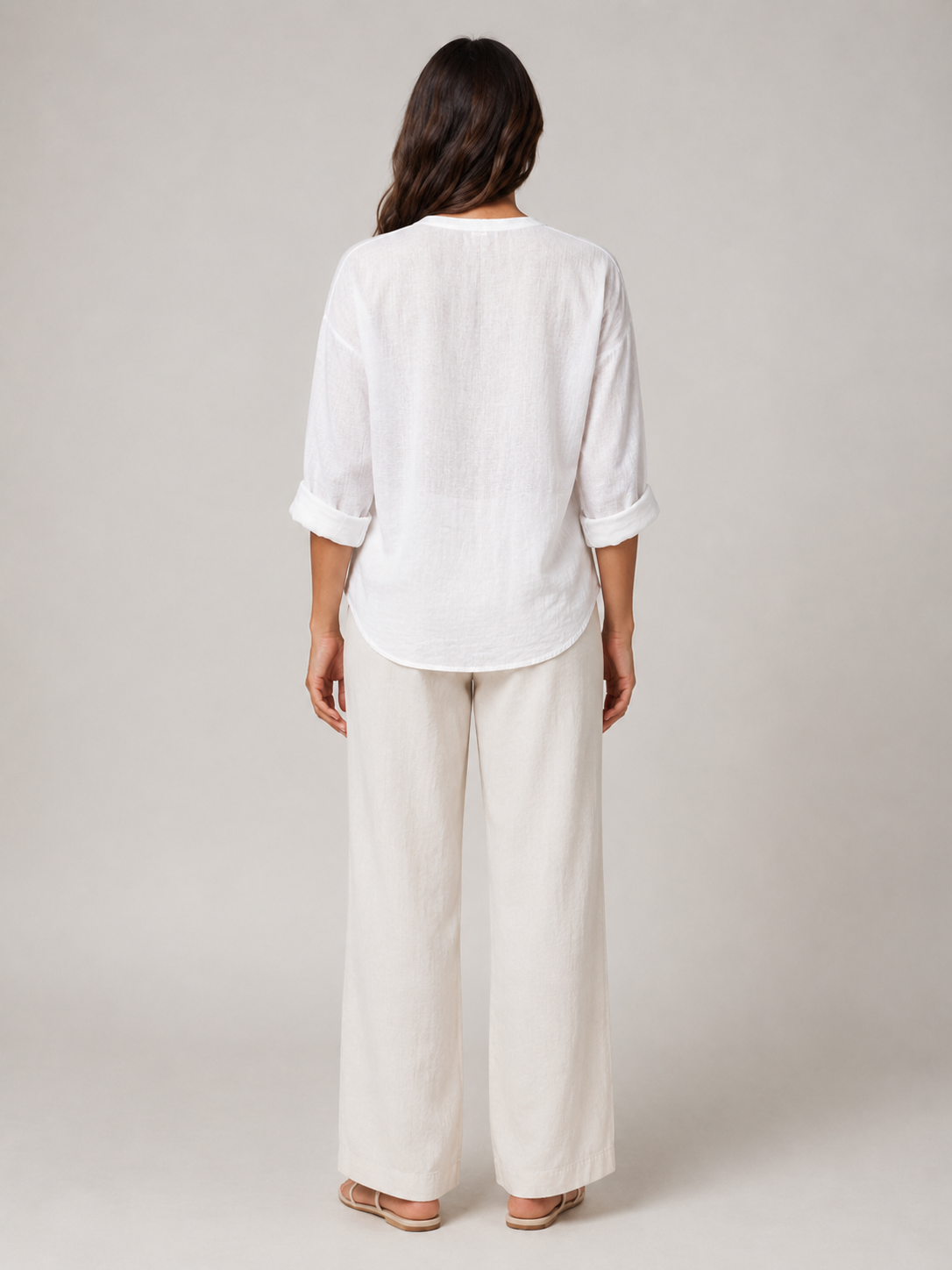 Soremina - Dames Katoenen Blouse Met Split-hals En Lange Mouwen
