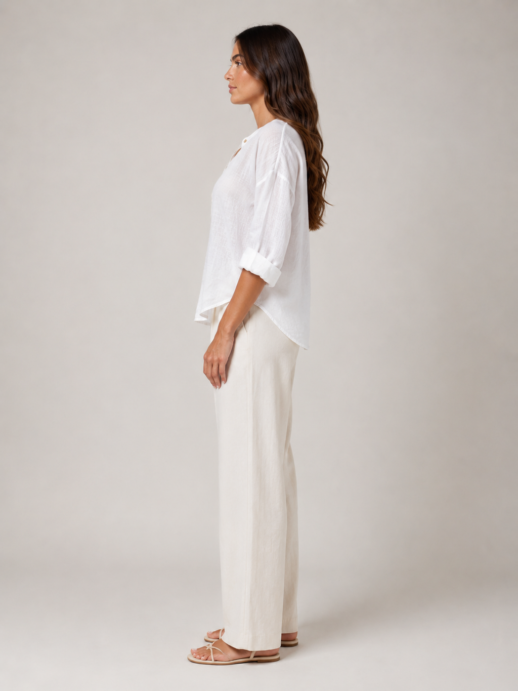 Soremina - Dames Katoenen Blouse Met Split-hals En Lange Mouwen