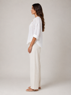 Soremina - Dames Katoenen Blouse Met Split-hals En Lange Mouwen