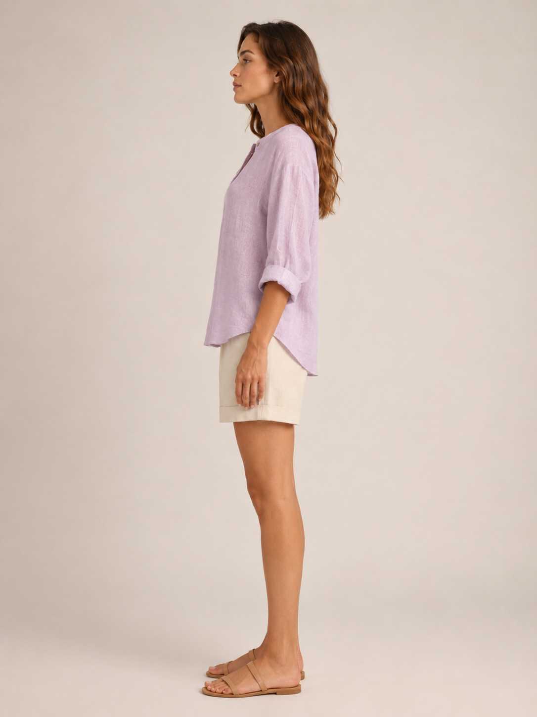 Soremina - Dames Katoenen Blouse Met Split-hals En Lange Mouwen