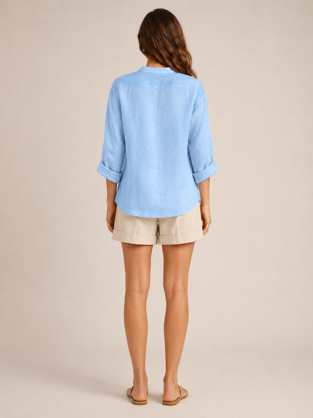 Soremina - Dames Katoenen Blouse Met Split-hals En Lange Mouwen