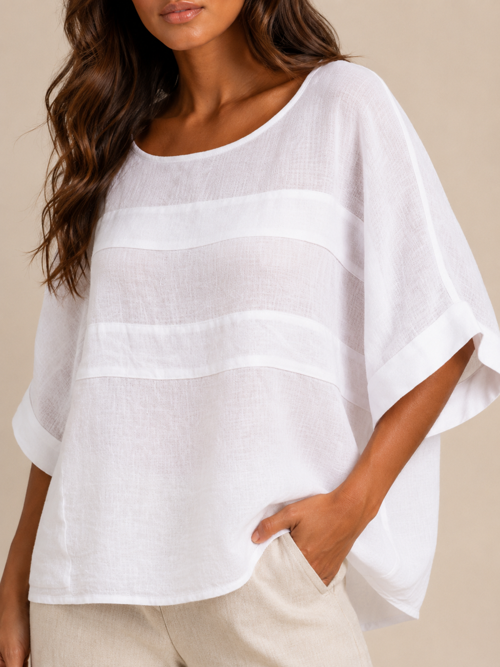 Séloraine - Dames Blouse Met Ronde Hals En Wijde Mouwen