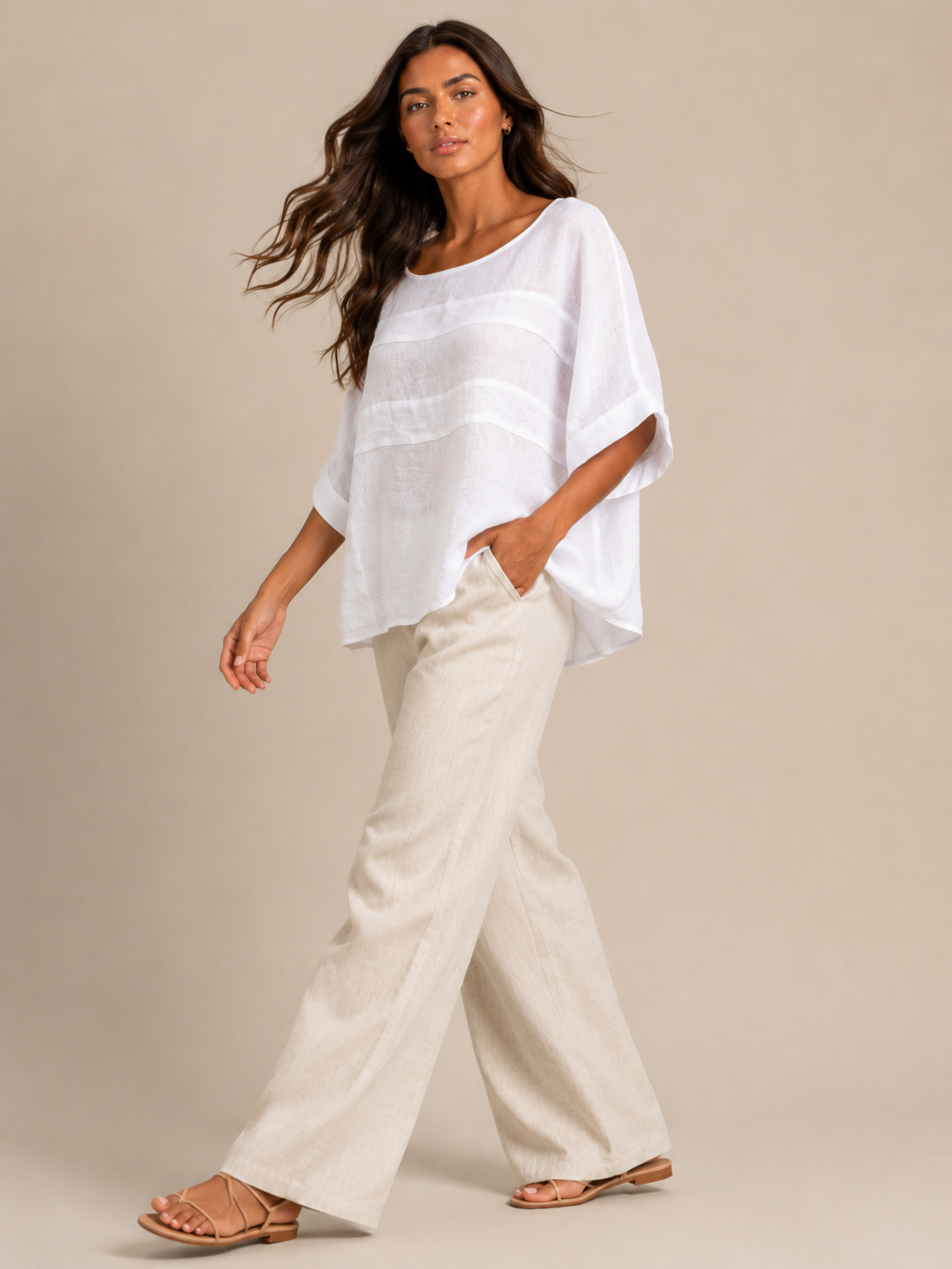 Séloraine - Dames Blouse Met Ronde Hals En Wijde Mouwen