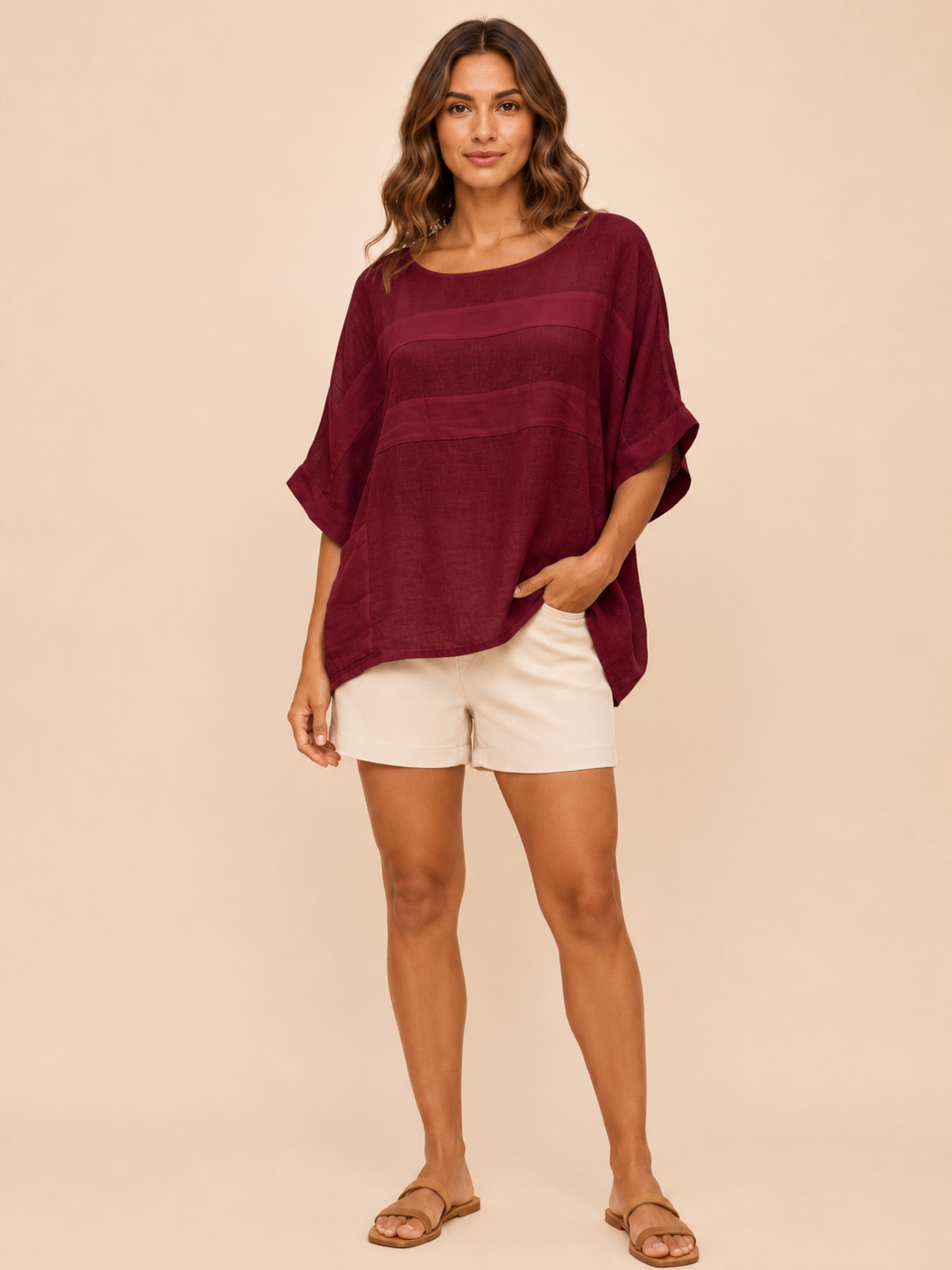 Séloraine - Damesblouse in linnenlook met ronde hals en wijde mouwen