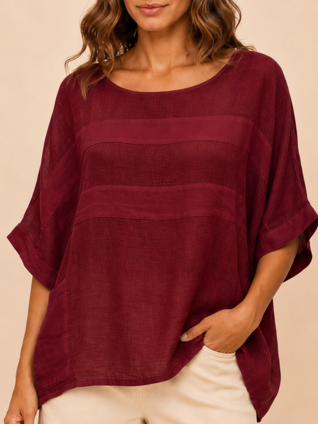 Séloraine - Dames Blouse Met Ronde Hals En Wijde Mouwen