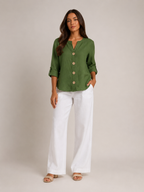 Sorellane - Dames Blouse Met Split-hals En Grote Knopen