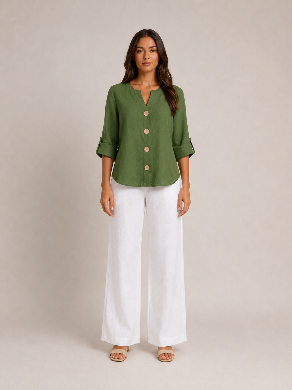 Sorellane - Dames Blouse Met Split-hals En Grote Knopen