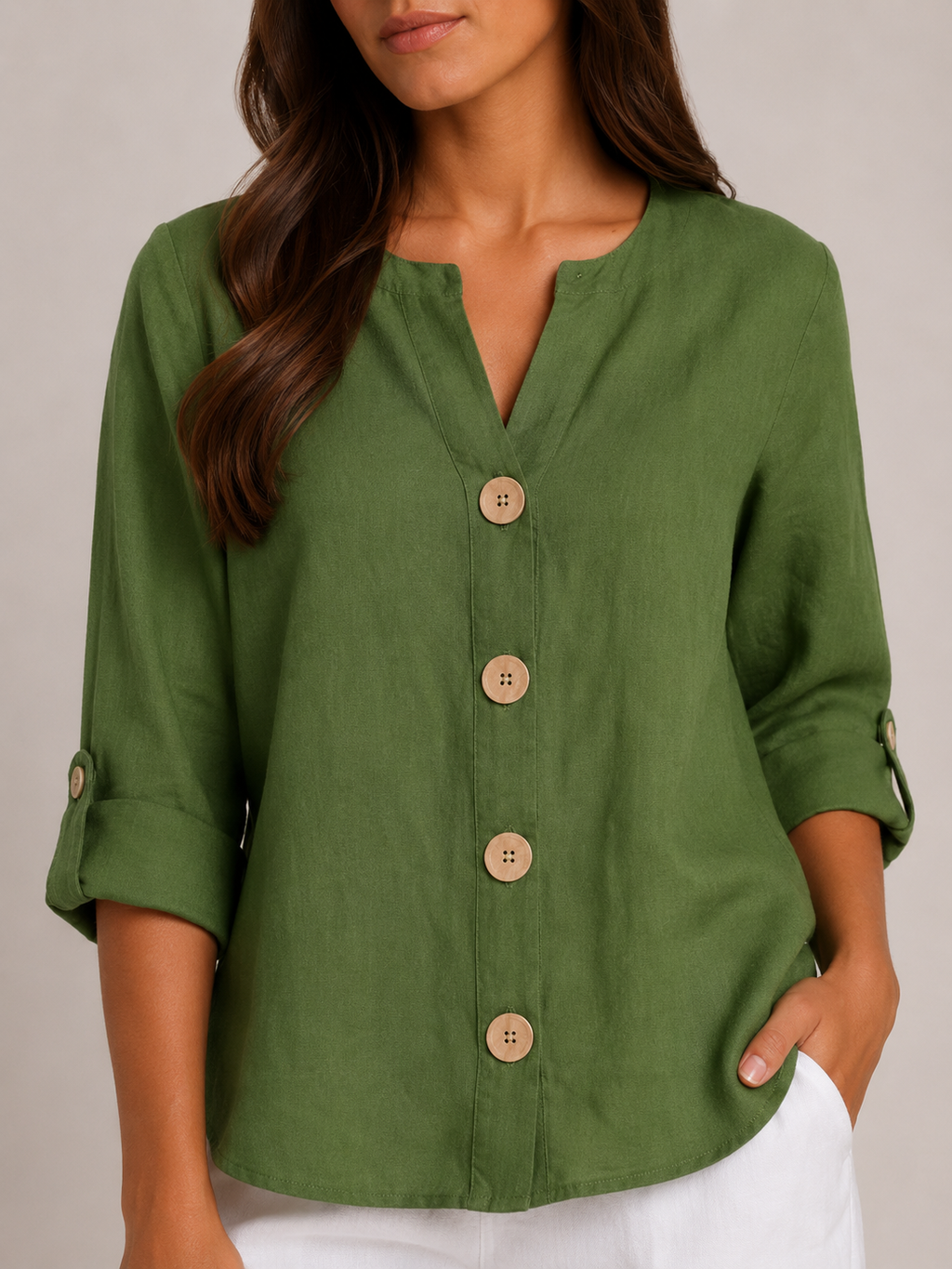Sorellane - Dames Blouse Met Split-hals En Grote Knopen