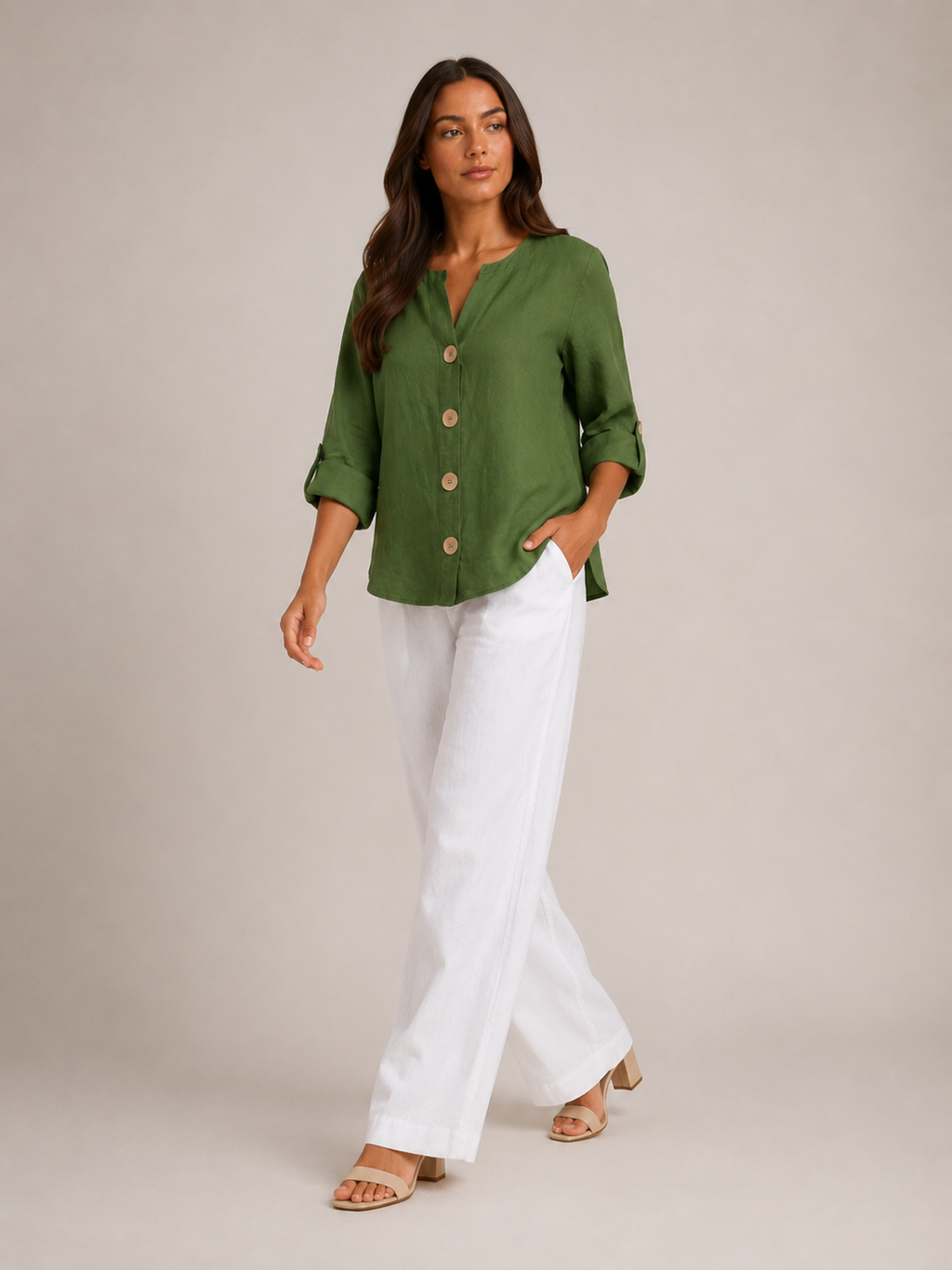 Sorellane - Dames Blouse Met Split-hals En Grote Knopen