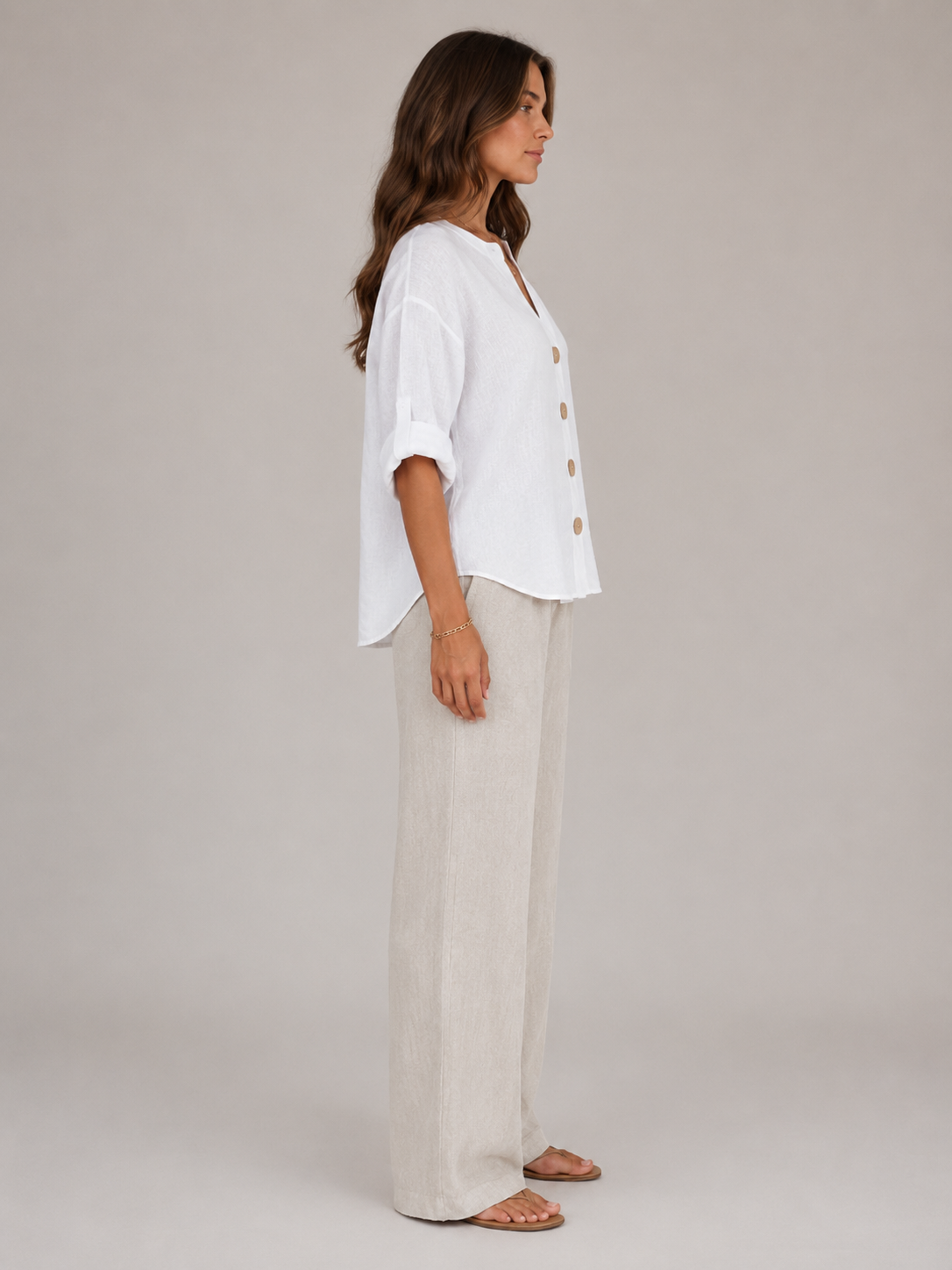 Sorellane - Dames Blouse Met Split-hals En Grote Knopen