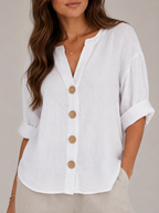 Sorellane - Dames Blouse Met Split-hals En Grote Knopen