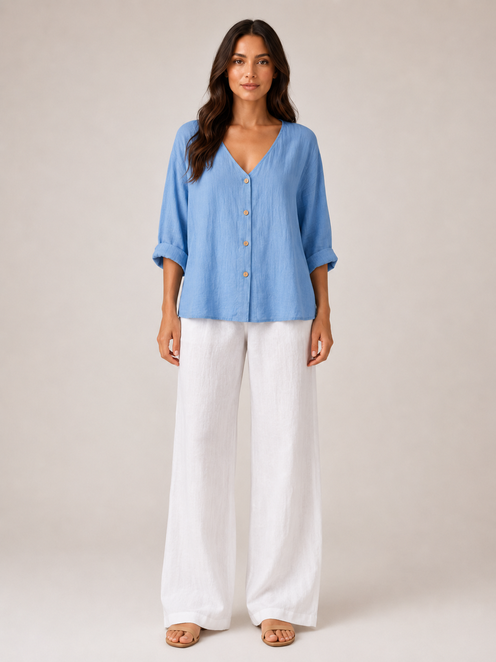 Sérénaïs - Dames Blouse Met V-hals En Knoopsluiting