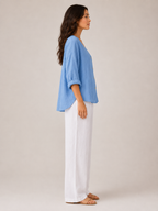 Sérénaïs - Dames Blouse Met V-hals En Knoopsluiting