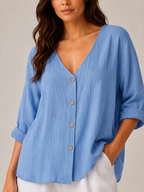 Sérénaïs - Dames Blouse Met V-hals En Knoopsluiting