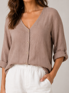 Sérénaïs - Dames Blouse Met V-hals En Knoopsluiting