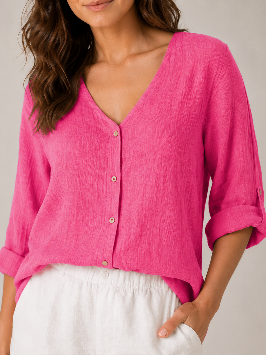 Sérénaïs - Dames Blouse Met V-hals En Knoopsluiting