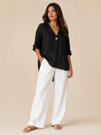 Sérélie - Dames Blouse Met Split-hals En Knoopdetail