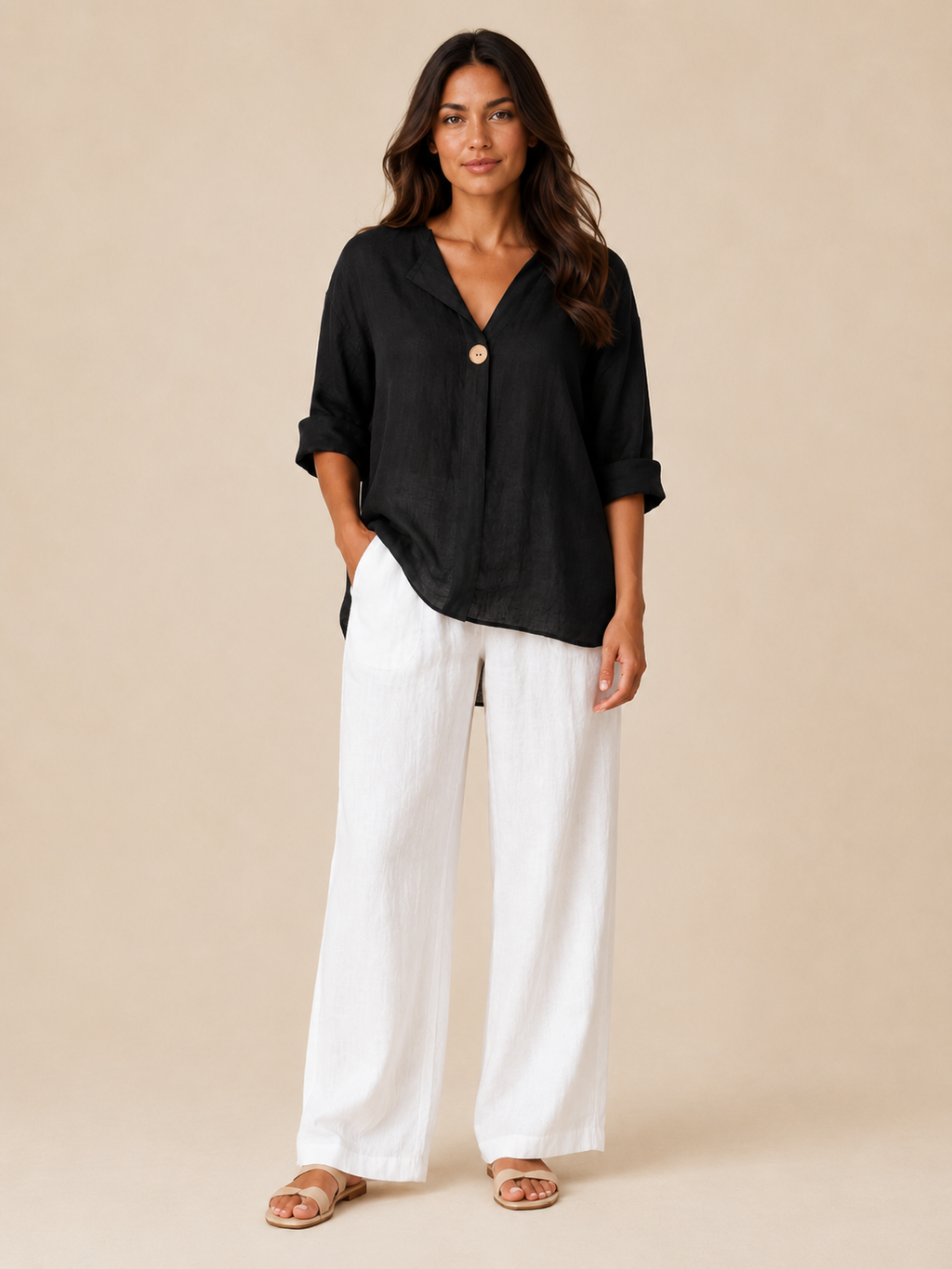 Sérélie - Dames Blouse Met Split-hals En Knoopdetail