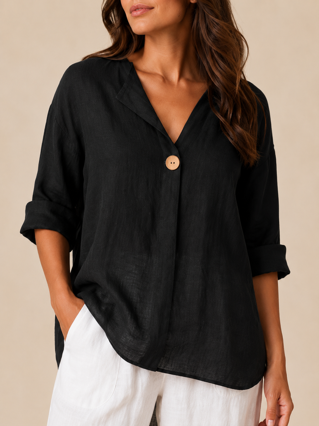Sérélie - Dames Blouse Met Split-hals En Knoopdetail