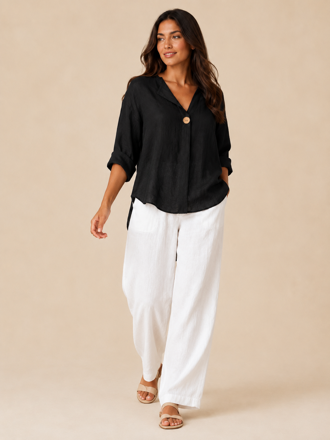 Sérélie - Dames Blouse Met Split-hals En Knoopdetail