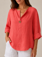 Sérélie - Dames Blouse Met Split-hals En Knoopdetail