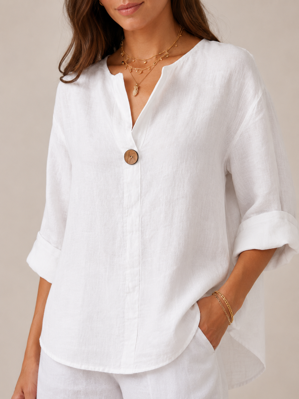 Sérélie - Dames Blouse Met Split-hals En Knoopdetail
