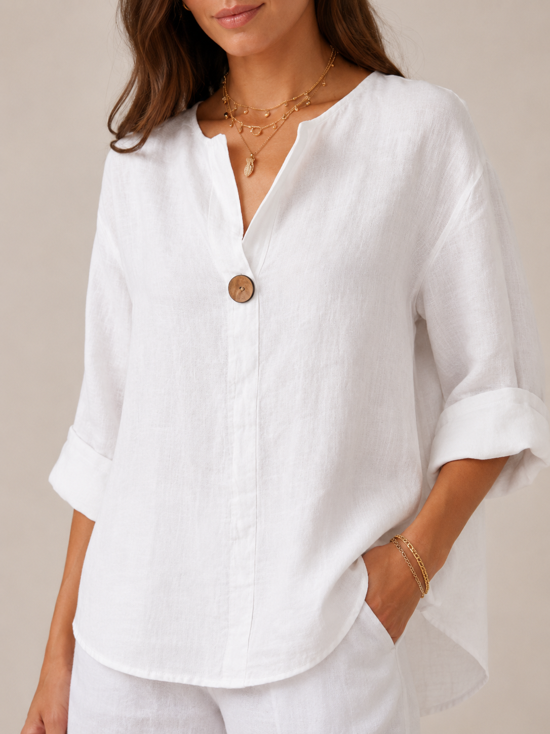 Sérélie - Dames Blouse Met Split-hals En Knoopdetail