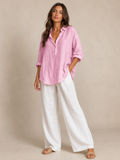 Solenya - Dames Blouse Met Open Kraag En Driekwartmouwen