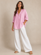 Solenya - Dames Blouse Met Open Kraag En Driekwartmouwen