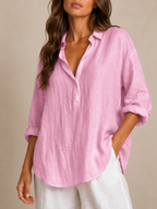 Solenya - Dames Blouse Met Open Kraag En Driekwartmouwen