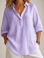 Solenya - Dames Blouse Met Open Kraag En Driekwartmouwen