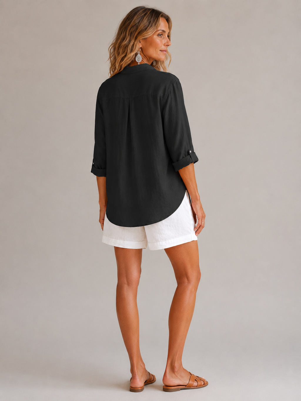 Solenya - Dames Blouse Met Open Kraag En Driekwartmouwen
