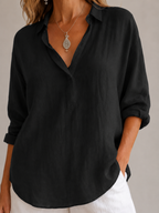 Solenya - Dames Blouse Met Open Kraag En Driekwartmouwen