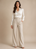 Séravelle - Dames Satijnlook Blouse Met Kraag En Gedrapeerde Halslijn