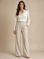 Séravelle - Dames Satijnlook Blouse Met Kraag En Gedrapeerde Halslijn