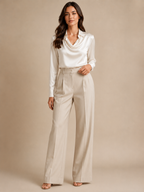Séravelle - Dames Satijnlook Blouse Met Kraag En Gedrapeerde Halslijn