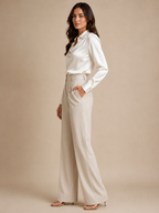 Séravelle - Dames Satijnlook Blouse Met Kraag En Gedrapeerde Halslijn