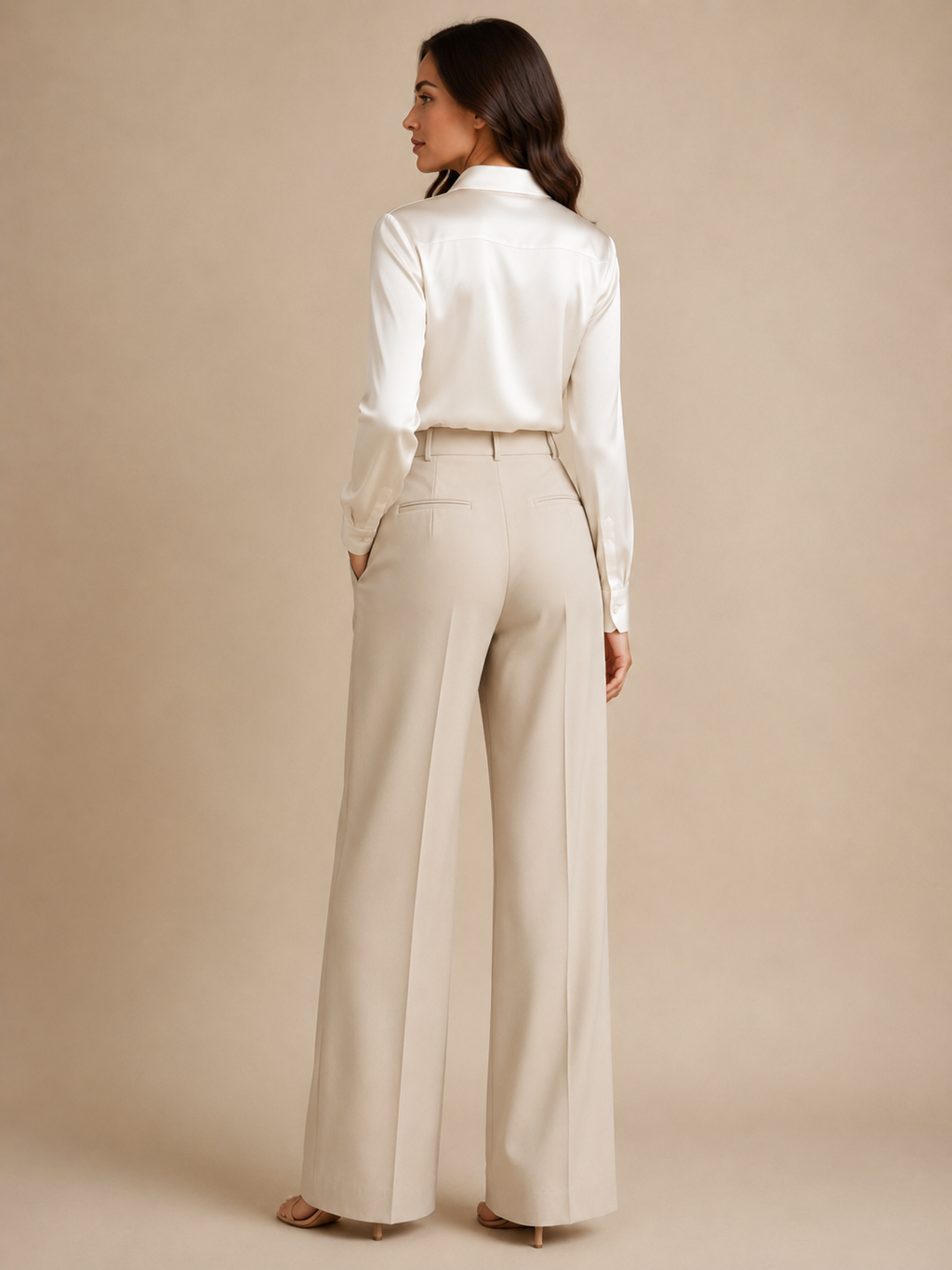 Séravelle - Dames Satijnlook Blouse Met Kraag En Gedrapeerde Halslijn