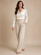 Séravelle - Dames Satijnlook Blouse Met Kraag En Gedrapeerde Halslijn