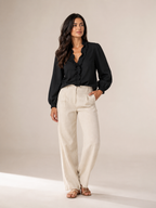 Sovéliane - Dames Blouse Met Ruches Langs De V-hals En Lange Mouwen