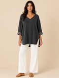 Samarisse - Damesblouse in denimlook met V-hals en zijsplitten