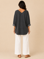 Samarisse - Damesblouse in denimlook met V-hals en zijsplitten