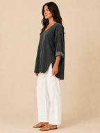 Samarisse - Damesblouse in denimlook met V-hals en zijsplitten