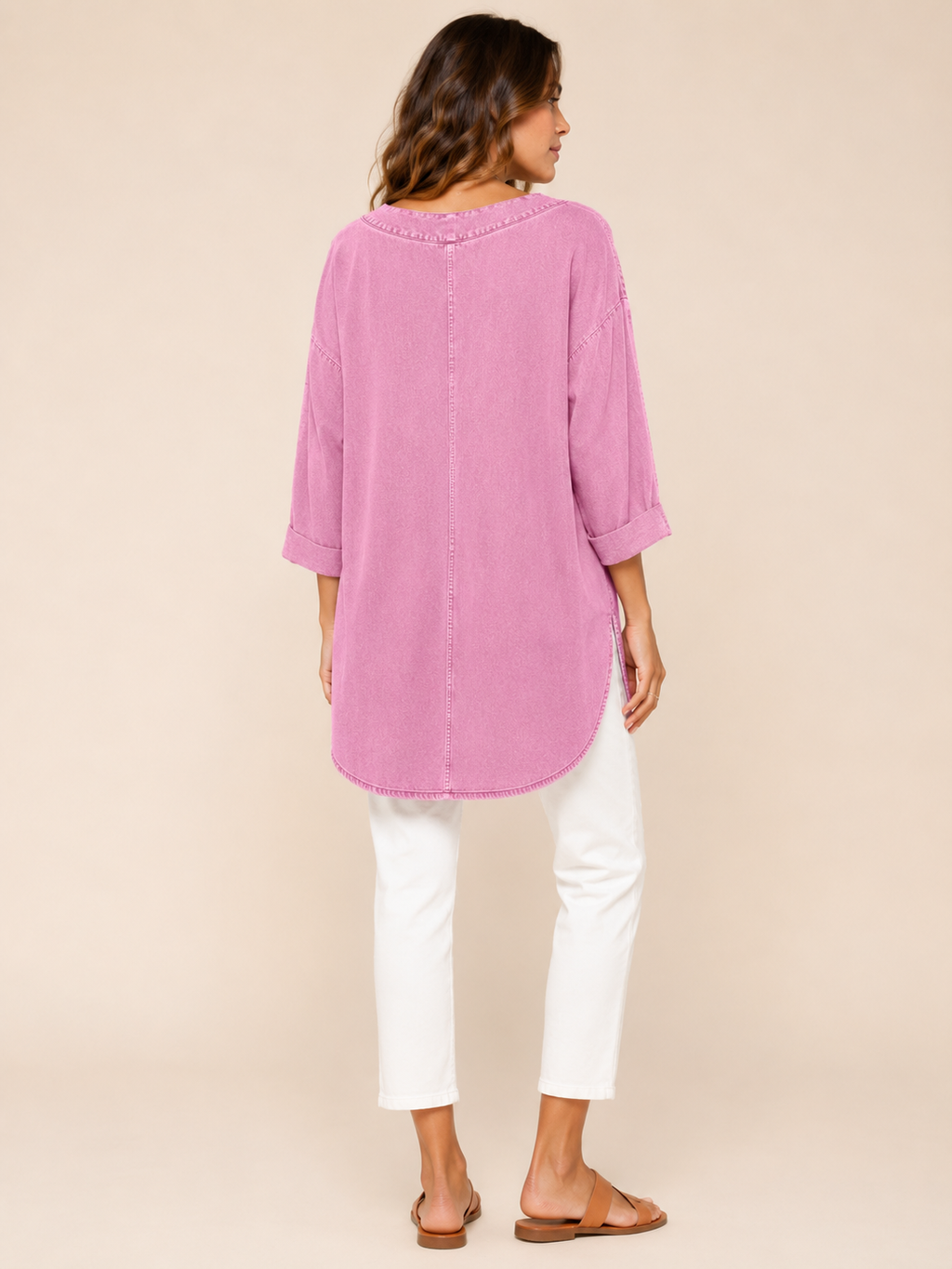 Samarisse - Damesblouse in denimlook met V-hals en zijsplitten