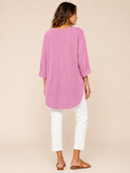 Samarisse - Damesblouse in denimlook met V-hals en zijsplitten