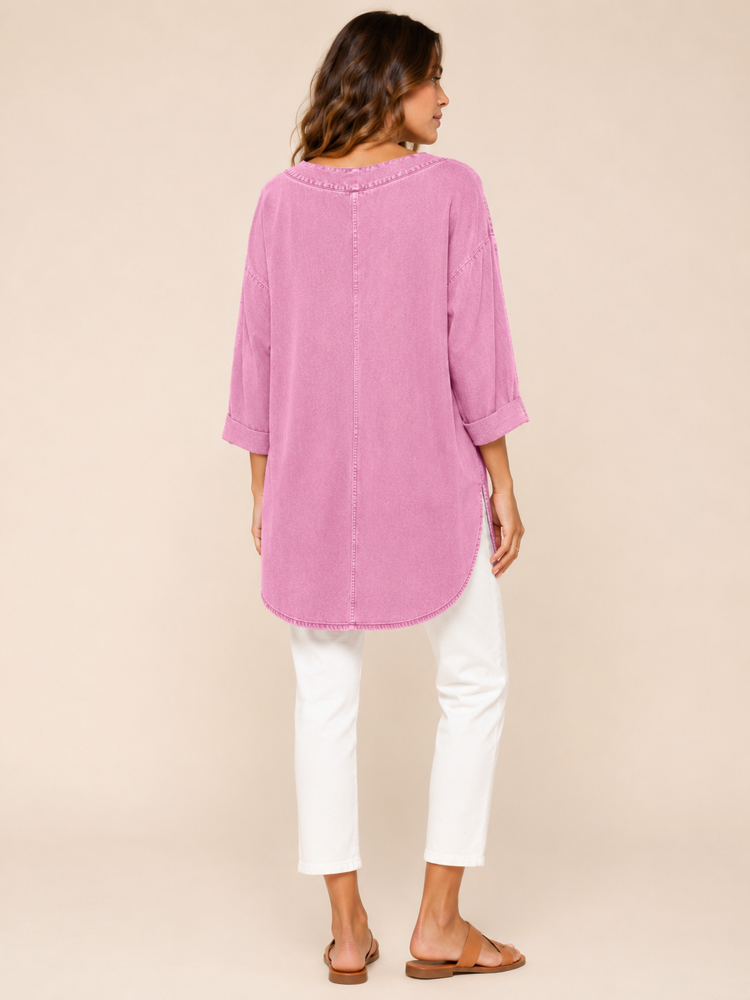 Samarisse - Damesblouse in denimlook met V-hals en zijsplitten